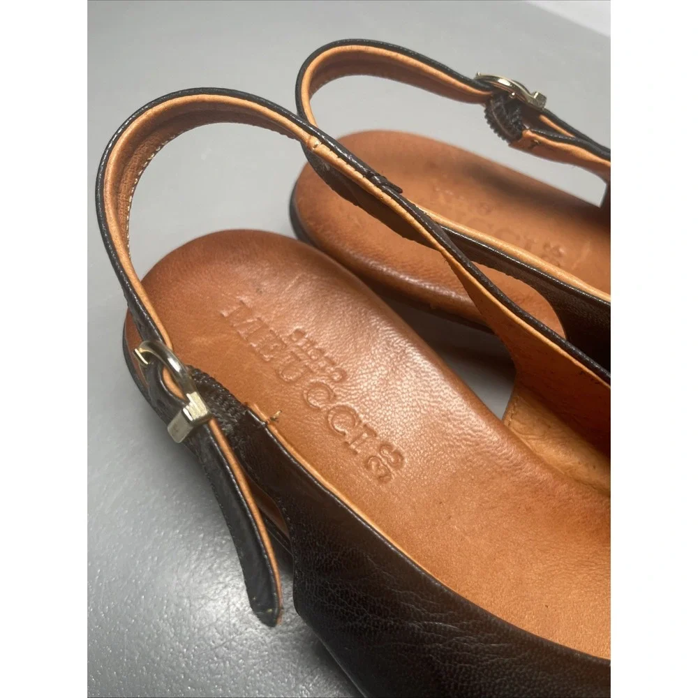 Women's Black Leather Sesto Meucci Slingack Wedge Sandals EU38 / 7